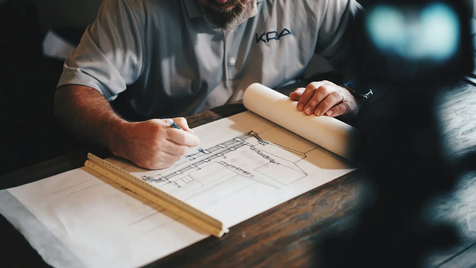 Technical drawings being reviewed on a desk during project planning